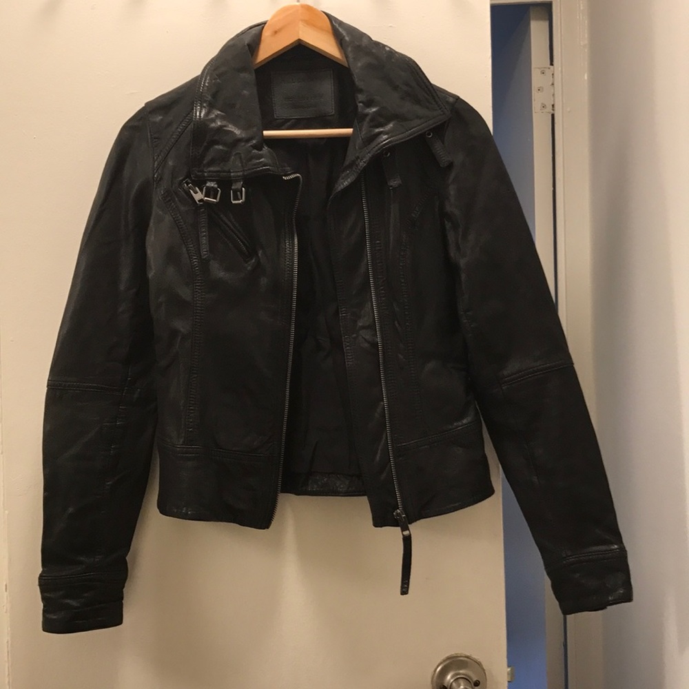 Allsaints Leather Biker Jacket Black US 4 Euro 36